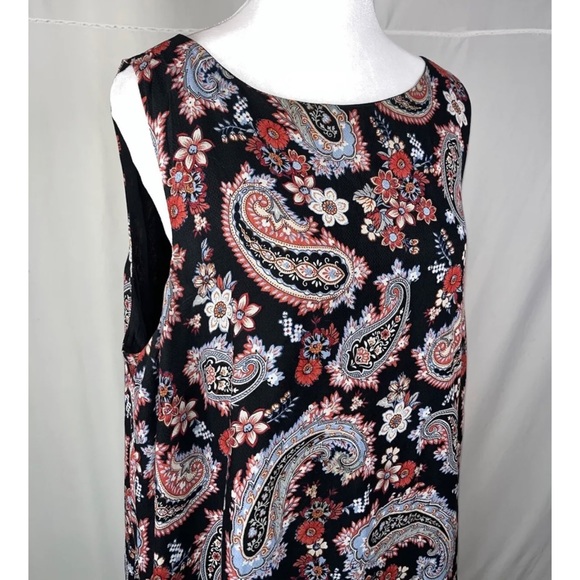 J. Jill Paisley Aline Dress Multicilor Sleeveles Cut Away Back Lined Size L / T - Picture 2 of 8